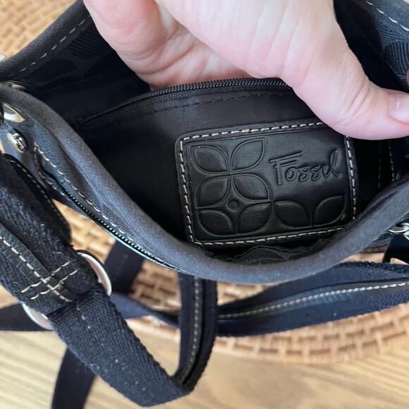 Fossil Signature Classic Print Black Crossbody Purse Canvas y2K - Picture 9 of 9